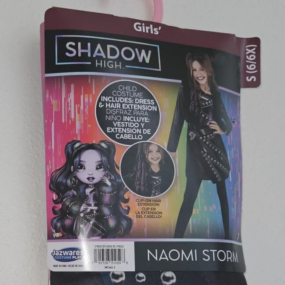 NWT Shadow High Naomi Storm Halloween Costume Girls S 6/6X Dress Hair Extension